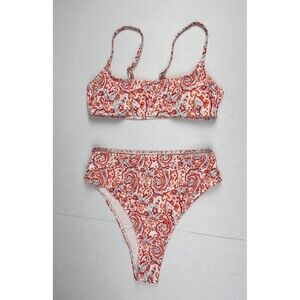 SHEIN Boho Paisley Bikini Set Size S High Cut Cheeky 2 Piece Swimwear Orange